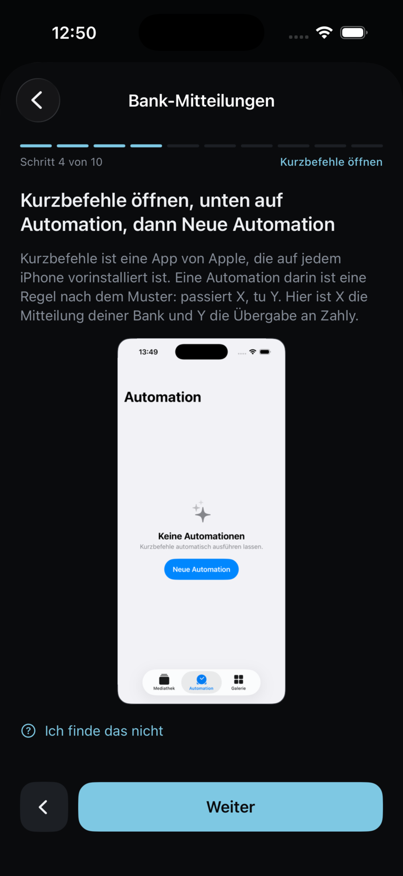 Der Schritt mit dem Knopf Neue Automation.